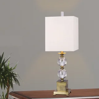 #m.r.5139 Modern Stacked Crystal Ball 33 inch Table Lamp with Antique Brass Metal Accents