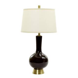 #MR8932 Modern 33 inch Charcoal Ceramic Table Lamp with Antique Brass Metal Accents