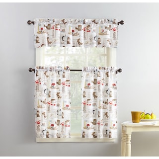 No. 918 Brew Coffee Shop Microfiber 3-Piece Kitchen Curtain Valance and Tiers Set