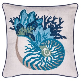 Blue Coral and Sea Snail Crewel Stitch 18-inch Throw Pillow