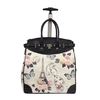 Rollies Paris Eiffel Tower with Butterfly 14-inch Rolling Laptop Travel Tote