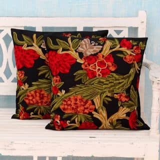 Set of 2 Handmade Cotton 'Midnight in the Garden' Cushion Covers (India)