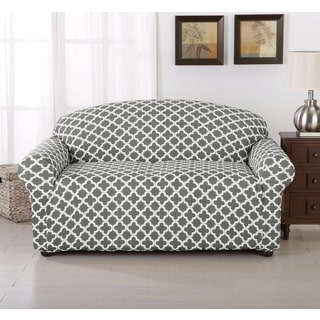 Brenna Collection Trellis Print Stretch Form-Fitted Loveseat Slip Cover