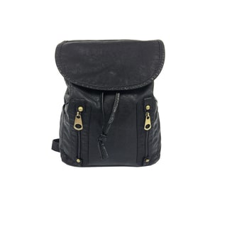 Alfa Black Washed Faux-leather Fashion Backpack