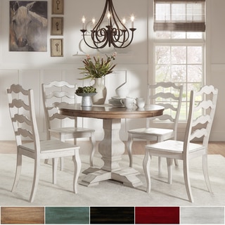 Eleanor Antique White Round Solid Wood Top 5-Piece Dining Set - French Ladder Back by TRIBECCA HOME
