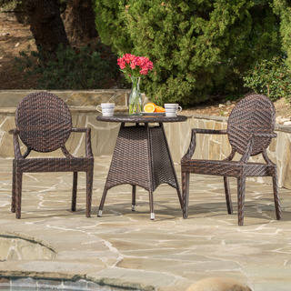 Delta Outdoor Round Wicker 3-piece Bistro Set with Umbrella Hole by Christopher Knight Home