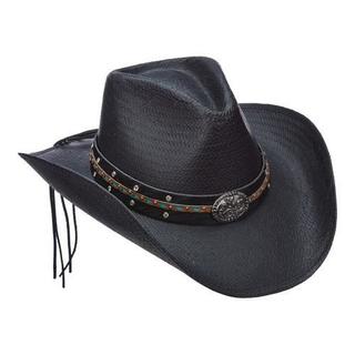 Women's Scala LT203 Toyo Pinch Cowboy Hat with Turquoise Stone Black