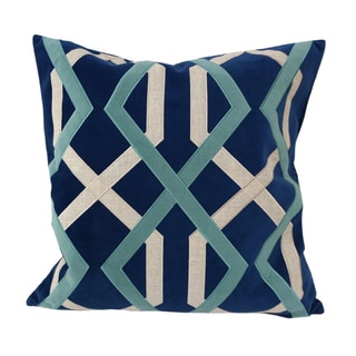 Home Accent Pillows Blue Poly Velvet With Poly Linen Applique 20-inch x 20-inch Throw Pillow