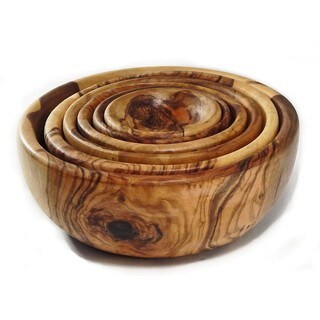 Handmade Olive Wood Nesting Bowls, Series of 6 (7") by Le Souk Olivique
