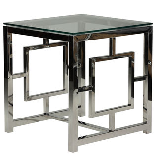 Cortesi Home Kamdyn Square Metal and Glass Contemporary End Table