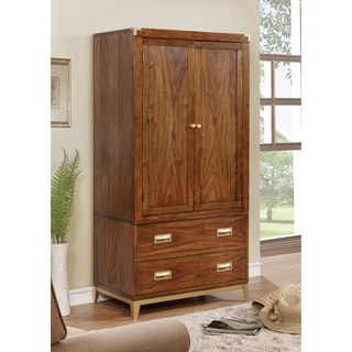 Furniture of America Tamelia Transitional Gold Tipped Dark Oak 2-drawer Double-door Armoire