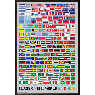 'Flags of the World by Color' 24x36 Poster with Walnut Architect Wood Frame