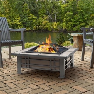 Real Flame Morrison Grey and Cream Tile Outdoor Wood Burning Fire Pit