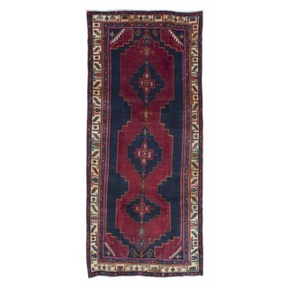FineRugCollection Handmade Semi-Antique Persian Hamadan Red Oriental Runner (4'1 x 9'7)