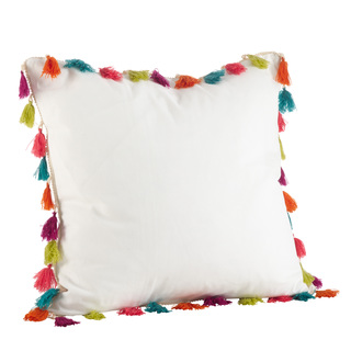 Colorful Tassel Trim Cotton Down Filled Throw Pillow