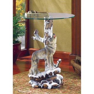 Forest Wolf Glass End Table