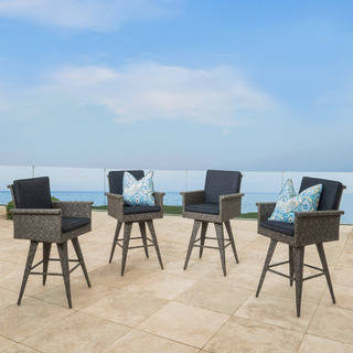 Puerta Outdoor Wicker Barstool with Cushions (Set of 4) by Christopher Knight Home
