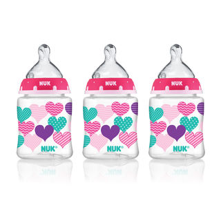NUK Pink Heart Bottle with Perfect Fit Nipple 5-Ounce Slow Flow (3 Pack)