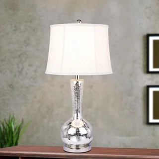 #5140 Modern 27.5 inch Silver Mercury Glass Table Lamp with Polished Nickel Metal Accents In Striking Genie Bottle Form