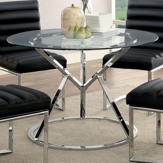 Furniture of America Casey Contemporary Glass Top Chrome Round Dining Table