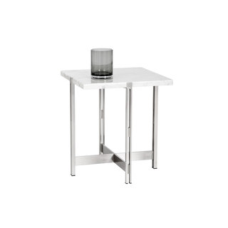Sunpan Enzo White Marble and Stainless Steel End Table