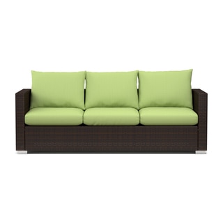 Handy Living Aldrich Indoor/Outdoor Rattan Sofa with Cilantro Green Sunbrella Cushions