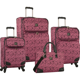 Diane Von Furstenberg Hearts Jacquard 4-piece Expandable Spinner Luggage Set