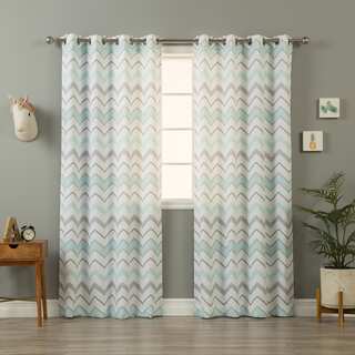 Aurora Home Mint and Grey Wave Chevron Pattern Curtain Panel (Pair)