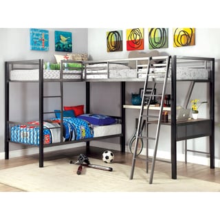 Furniture of America Pewtern Contemporary L-shaped Twin Grey/Silver Bunk Bed with Workstation