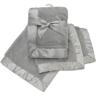 American Baby Company Grey Sherpa Receiving Blanket with 2.5-inch Satin Trim