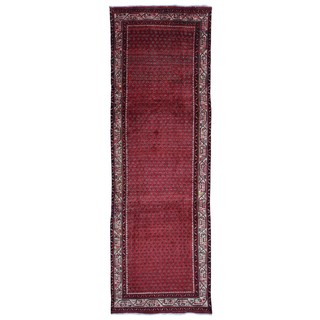 FineRugCollection Handmade Semi-Antique Persian Hamadan Red & Beige Oriental Runner (3'7 x 11'6)
