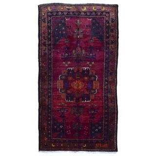 FineRugCollection Handmade Semi-Antique Persian Hamadan Red & Purple Oriental Runner (5'2 x 9'4)