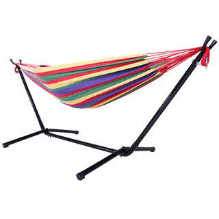 Portable Outdoor Red Striped Polyester Hammock Set