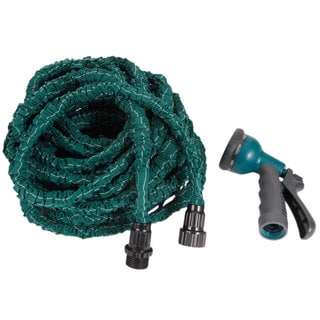 Dark Green 100FT Stretchable Garden Hose with Spray Nozzle (US Standard Connector)