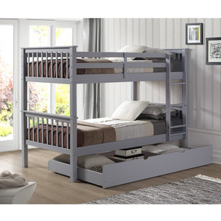 Solid Wood Twin Bunk Bed with Trundle Bed - Grey
