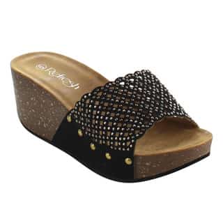 Refresh Women's IE86 Rhinestone-studded Slip-on Platform Wedge Sandals