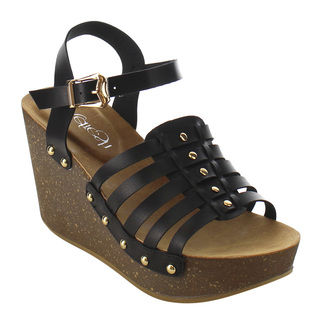 Refresh Women's IF02 Stud Strappy Buckle Ankle Strap Platform Wedge Sandal