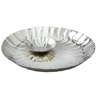 Scalloped Stainless Steel Oval Serving Platter with Attached Dip bowl