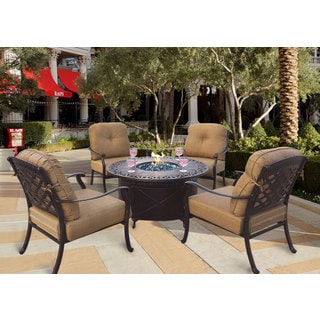 Darlee Oceanside Cast Aluminum 5-Piece Chat Set, 47'' Round Propane Fire Pit Chat Table