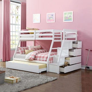 Acme Furniture Jason Twin over Full Bunk Bed with Storage Ladder & Trundle, White