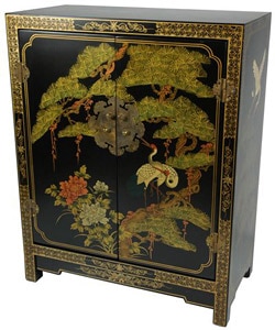 Handmade Wood Black Lacquer Cabinet