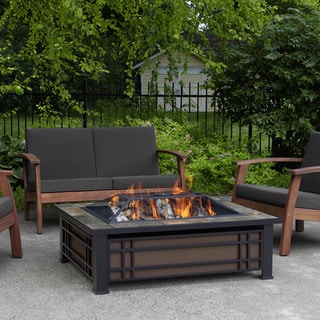 Real Flame Hamilton Black Steel Fire Pit with Natural Slate Tile Top