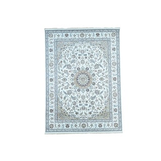 1800getarug Hand-Knotted Wool and Silk 250 Kpsi Ivory Nain Oriental Rug (8'10x12'0)