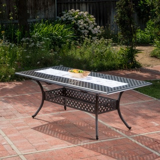 Abigail Outdoor Cast Aluminum Expandable Rectangle Dining Table with Umbrella Hole by Christopher Knight Home