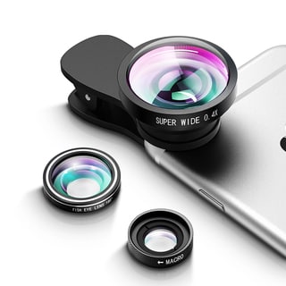 3 in 1 Fisheye Lens Plus Macro Lens Plus 0.4x Super Wide Angle Lens Plus 2 Detachable Clamps, Camera Lens Phone Lens Kit