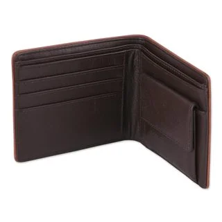 Men's Leather Wallet, 'Just Right In Espresso Brown' (India)