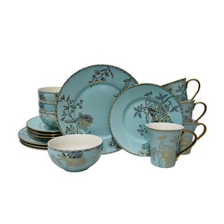 222 Fifth Peacock Garden Electroplated Turquoise 16 Piece Dinnerware Set