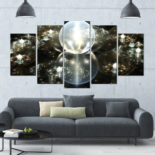 Designart 'Golden Water Drops on Mirror' Abstract Wall Art on Canvas - 60x32 - 5 Panels Diamond Shape