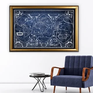 Vintage Wold Map III Blue - Gold Frame