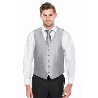 Verno Men's Silver Shark-skin Five Button Classic Fit Vest